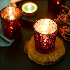 The Purple Tree Rose Gold Mercury Votive Tealight Candle Holders for Diwali and Christmas (Pack of 6) - Corporate Gifts, Home Decor, Decoration - Glass