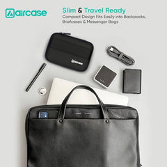 AirCase Hard Disk Cover Case for 2.5 Inch HDD SSD - Ballistic Nylon Rugged Shell, Anti-Press | Felt Lining, Water Resistant | Mesh Pocket for Cable, Charger, Earphone (Black)
