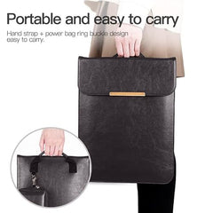 SwooK 15-16 Inch Laptop Sleeve with Handle & Pouch – Waterproof PU Leather Slim Case Compatible with MacBook Pro 16", Dell XPS 15, Lenovo, HP, ASUS – Scratch Resistant, Velvet Lined- Coffee