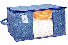 Kuber Industries 2 Pcs Blankets/Clothes Storage Bag | Heavy Duty Nylon 1680 Denier Underbed Storage Bag | Moving Bags with Strong Handle | Moisture Proof | Red & Blue