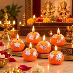 TIED RIBBONS Set of 6 Motichoor Ladoo Shaped Candles for Home, Pooja & Gifting | Wedding & Festival Décor | Candle for Gift - Diwali Decoration Items for (2-3 Hours Burning Time, Unscented)