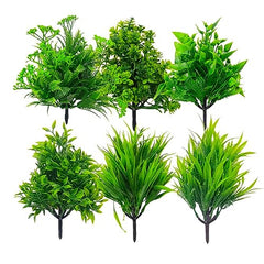 Dekorly Artificial Plastic Mix Green Grass Fake Outdoors Plant Bushes Decor Faux Greenery Shrubs For Outdoor And Indoor, Artificial Shrubs Stems | Height- 7 Inches (Multi-16)
