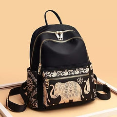 WANQLYN Ethnic Style Backpack For Women and Girls,Fashion Bag,Nylon College,School,Office Bag,Printed Backpack (Leaf Black)