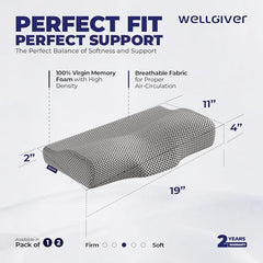 WELLGIVER Cervical Butterfly Pillow | Orthopedic Memory Foam for Neck & Shoulder Pain | Ergonomic Contour Design | Dual Height Support | Side Sleeper Pillow with Arm Rest - Pack of 1