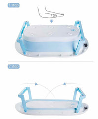 SYGA Baby Bath Tub, Foldable Bathtub with Support Cushion, Drain Plug,Stable Anti-Skid Collapsible Infant Shower Basin for Toddlers Newborns Bathing_Blue