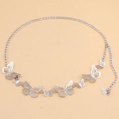 SYGA Women's Simple Geometric Versatile Body Chain Punk Style Stitching Single Layer Hollow Butterfly Waist Chain(Silver)