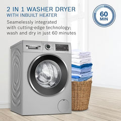 Bosch 10.5/6 KG Inverter Fully Automatic Front Load Washer Dryer (WNA2E4U1IN, 1400 RPM, 14 Wash Programs, LED touch display, Wash & Dry in 60 Mins, Cast Iron Grey)