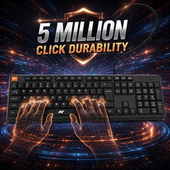 Ant Master 05 Wired USB Keyboard - Full-Size 104 Keys with Numeric Pad | Membrane Silent Typing, 1.3m Cable, Plug & Play | Ergonomic Office & Home Keyboard for PC, Laptop, Mac & Linux – Black