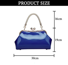 SYGA Women's Glossy Patent Leather Handbag Kiss Lock Purse Top Handle Handbag Suitable Gift for a festival,occasion,Birthday(BLUE)
