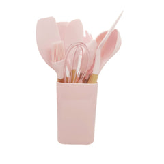 Syga Silicone Kitchen Spoon Utensil Set, 11 Piece (Pink)