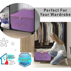 Storite 2 Pack Nylon Wardrobe Bag Underbed Cloth Storage Organizer | Moisture Proof Storage Bag, Storage box for Clothes Saree Bags, Zippered Closure & Handle - Magenta,37x34x23 cm