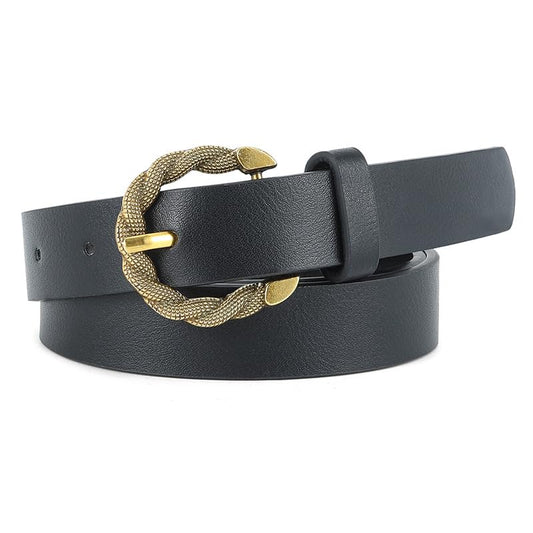 SYGA Women's Retro Snake-Shaped Pin Buckle Thin PU Belt All-Match Long Dress Accessory(Black)