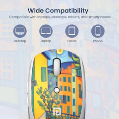 Portronics Toad III Plus Rechargeable Bluetooth Mouse with Bluetooth & 2.4 GHz Wireless Connectivity, Stylish Illustrated Design, 6 Buttons, Soft Silicone Grip for Laptop, PC, Mac (White)