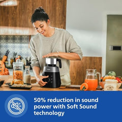 PHILIPS HL7777/00 Mixer Grinder, 750W, 4 Jars, Smart One-Touch Mode, 50%* Reduction in sound power, Digital Interface, Intelli-speed Technology for Pre-Set cooking, Soft Sound Technology, Metallic Silver and Bold Black, Large