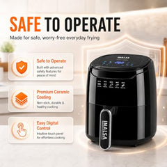 INALSA Air Fryer 4.2 ltr|1400 W with Air Crisp Technology|Temperature & Timer Control|8 Preset Menu & Digital Display|Air fry, Bake,Roast,Reheat,Dehydrate|Airfryer Recipe book(Tasty Fry Digital)