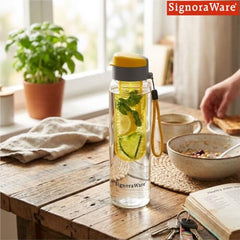 SignoraWare Infuser Borosilicate Glass Water Bottle, Detox(750ml, Yellow)
