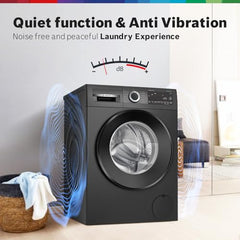 Bosch 9kg 5 Star Anti Stain & AI Active Water Plus Fully Automatic Front Load Washing Machine with Built in Heater (WGA1420TIN, Pretreatment & Steam with Anti Bacteria and 5 Star Inverter, Black Grey)