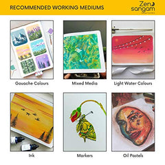 Zen Sangam - Portrait A4 Artists' 230GSM, (80 Pages) Mixed Media Art Journal - Sketch Book Stitched HardBound - Acid Free Cartridge Paper, Size (29.7cm x 21cm) Pencils,Chalk,Oil Pastels,Crayons-Black