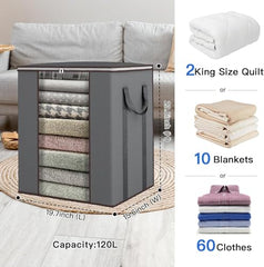 BLACKBOXES Extra Large Blanket Storage Bags 120L 2 Pack Comforter Storage Bags with Reinforced Handles Breathable Clothes Storage Containers for King Comforter Bedding Pillow Sheet Grey (Grey 2)