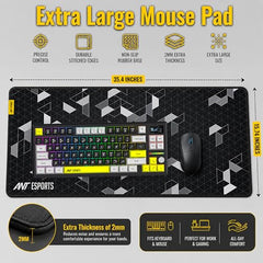 Ant Esports Pyramid Mouse Pad Gaming Mouse Pad Extended Mouse Mat (35.4*15.74*2mm) for Mouse Keyboard with Stitched Edges Waterproof Non-Slip Base Mousepads for Office Home Shop Gaming Extra Large