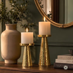 Behoma Handcrafted Golden Tea Light Candle Holders Set of 2 | Premium Metal & Glass Candle Stand | Centerpiece for Living Room, Coffee Tables & Home Decor Gift (Candles Not Included)