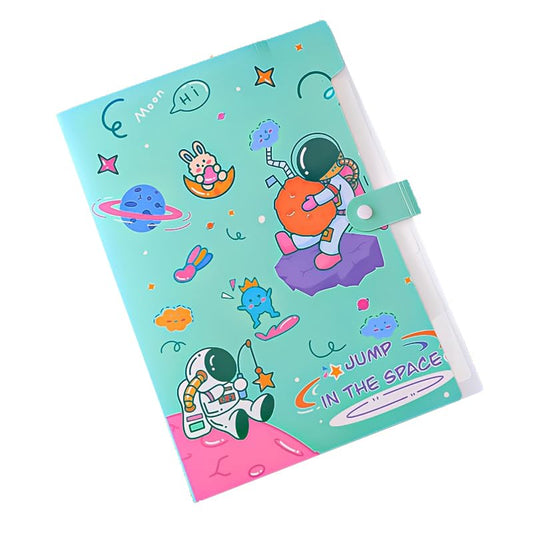 SYGA Cartoon Astronaut 6-Gate File Folder for A4 Student Exam Paper Organizing and Storage(Cyan)