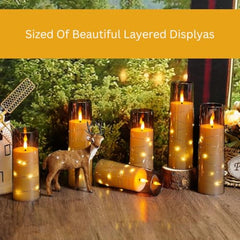 Flameless LED Pillar Candle Set of 2 | Acrylic Fiber Glass | Dancing Faux Wick | Remote Control with Battery Operated 3 AA | Home Décor & Gifting | 3" D x 6" H | Red