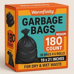 Warmfinity Garbage Bag Medium 19 x 21 Inches | 180 Count | 30 Bags X 6 Rolls | For Dry & Wet Waste