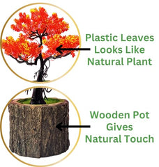 Dekorly Small Artificial Bonsai Tree Fake Plant Potted House Plants Japanese Pine Bonsai Plant Faux Bonsai for Home Indoor Decoration Office (Wooden Potted Plants, Design-G)