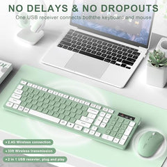 Wireless Keyboard and Mouse Combo, Full-Sized Wireless Keyboard and Adjustable DPI Mouse, 2.4GHz USB Receiver, Keyboard and Mouse for PC, Windows, Desktop, Laptop (Orange-B)