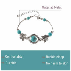 SYGA Carved Butterfly Bracelet Natural Turquoise Chain Beads Bracelet For Jewellery Wedding Gift For Women