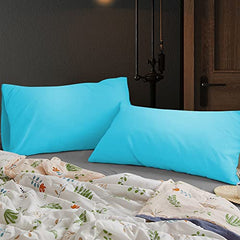 safhome Soft Pillow Covers 20 x 32 Inches - 100% Egyptian Cotton 400 Thread Count Set of 2 Pillow Cover Set Envelope Closure Hotel Quality Pillowcase - Aqua Blue