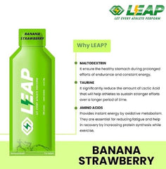 LEAP Energy Gel for Running & Cycling – Quick Energy Boost with Natural Ingredients, Amino Acids & MCT Oil – Fast Digestion Sports Gel for Athletes – Banana Strawberry Flavor – Pack of 5