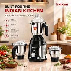 Indicon Rover 1350W Copper Motor Mixer Grinder with 4 Jars (3 Stainless Steel + 1 Juicer Jar), 3-Speed Control, Heavy Duty Grinding & Blending for Kitchen, Unbreakable ABS Body, Red