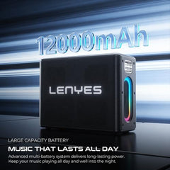 Lenyes S861 80W (150W Peak) Bluetooth Party Speaker, 2 Rechargeable Wireless Mics, 12000mAh Battery, RGB Lights, TWS Stereo, Bluetooth 5.0, USB TF AUX Pendrive, Karaoke Speaker, Black