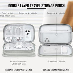 Elfora Compact Cable Organizer Bag | Double Layer Storage Pouch for Cables, Chargers, AirPods, Power Bank & Other Accessories | Durable & Portable Nylon Travel Case with Mesh Pockets – Blue