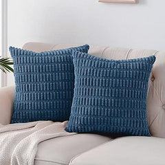 MOMISY Corduroy Cushion Throw Pillow Covers Pink 45 x 45cm, 18x18 inch (Blue, 5)