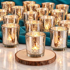 The Purple Tree Rose Gold Mercury Votive Tealight Candle Holders for Diwali and Christmas (Pack of 6) - Corporate Gifts, Home Decor, Decoration - Glass