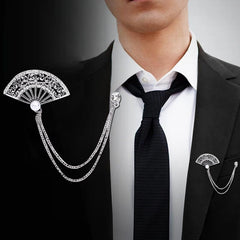 SYGA Men's & Women Suit Shirt Stud Lapel Pin Chain Tassel Brooch Pin with Crystal Chain(fan silver)