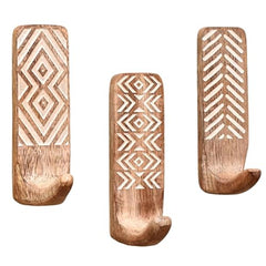 IndianShelf 6 Decorative Wood Adhesive Wall Hooks No Drill - Fork Art | Handmade, Renter Friendly, Waterproof, Reusable, Peel and Sticky Hooks for Keys, Towel, Bags, Light Coat, Jewelry, 10Lb Load