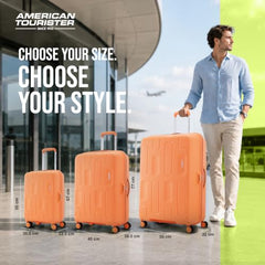 American Tourister 3PC PP Ivy 2.0-8 Wheel, Set (Small + Medium + Large) Hard Suitcase for Travel/Trolley Bag with Combination Lock & Smooth Sliding Double Wheel - Tan Orange, 55 Cm, 68 Cm, 79 Cm