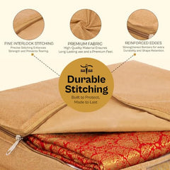 JD FRESH 6 Pcs Non Woven Saree Covers/Storage Bags with Zip Cover/Space Saving Bag with Transparent Window/Wardrobe Cupboard Organizer for Clothes/Lehengas/Bedsheets (17 X 14 x 7 Inch/Orange)