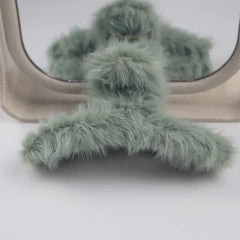 Soft Faux Fleece Fur Large Hair Clutcher/Hair Barrette Hair Clip Claw/Clamp/Pin/Fluffy/Accessories, Random Color For Women & Girls-Pack of 3 (Fog blue Mint Green Lemon yellow)