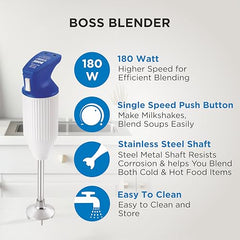 BOSS E111 Portable Hand Blender 180 Watt | Easy to Clean and Store | ISI-Marked, Blue