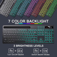 Soueto Wireless Keyboard with RGB Backlit, Phone Holder for Mac/PC, Black
