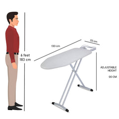 STANSY Foldable Ironing Board with Adjustable Height, Metal Frame, Grey, Padded Surface, Space-Saving Design (Large)