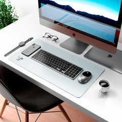 Bellblock Large Extended Reversible Desk Mat/Mouse Pad/Gaming Pad for Office/Home| Vegan Leather | Anti-Skid, Slip-Resistant, Splash-Proof | White & Sky Blue | 60x30cm