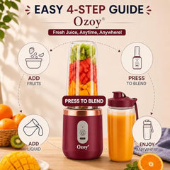 Juicer for Home ^ Lacossi Juicer Mixer Grinder with 1500mAh Battery, 6 Blades 3Gears Fast Blending, 2-Jar Capacity (400ml*2) | 40 Watts Bullet Rechargeable Portable Personal Juicer