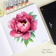 MENORAH - Artist Square Sketch Book - 180 GSM - Square Drawing Book - (100 Pages/50 Sheets) - Hard Metal Spiral Bound - (15.0 cm x 15.0 cm) - Pink