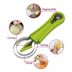 MOMISY Melon Baller Scoop Set, Professional 4 in 1 Stainless Steel Fruit Carving Tools Set,Fruit Scooper Seed Remover Watermelon Knife for Dig Pulp Separator (4 in 1 Scoop) (Sky Blue)